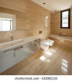 Beige marble bathroom