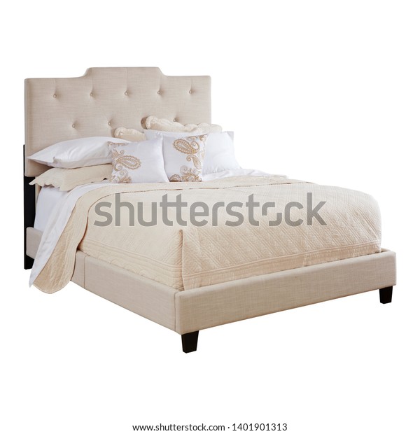 Beige Queen Upholstered Bed Isolated On Stock Photo Edit