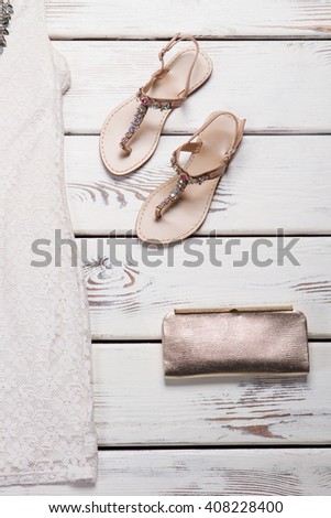 Similar – Image, Stock Photo Women’s summer shoes and hat for beach holidays