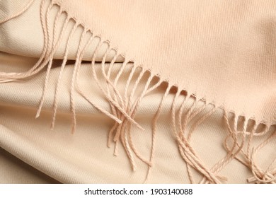 Beige Soft Cashmere Scarf As Background, Closeup