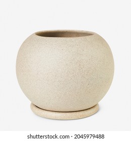 Beige Sphere Ceramic Plant Pot With Saucer