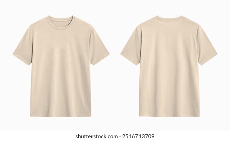 Beige t shirt mockup with a plain, white background for your design or logo