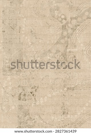 Beige textured background with triangle pattern. Neutral beige and tan abstract background with fine vertical pinstripe lines, scattered triangle symbols, circular ripple patterns, and a distressed grunge texture overlay.