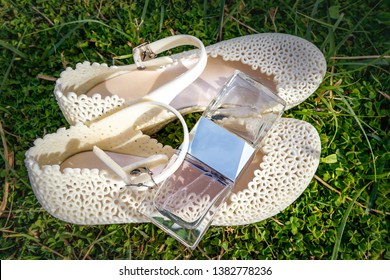 Beige Vintage Jelly Shoes And Perfume For A Bride