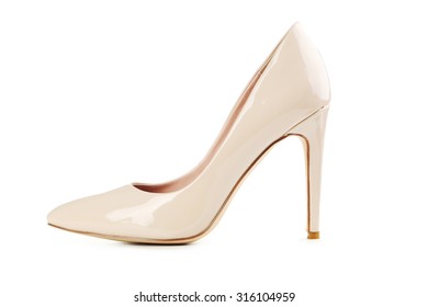 Beige Women's High-heeled Shoes Isolated On A White