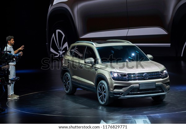 Beijing, Asia,
China, March 23, 2018: German car designers explain the new models
that Volkswagen intends to launch in the Chinese market in 2018 at
the auto show center in
Beijing.