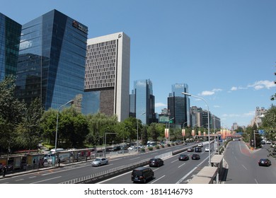Beijing, China - 05/03/2018: Road, cityscape and modern buildings in Beijing, China