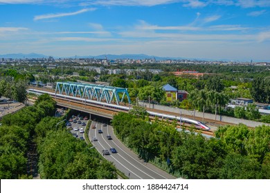 Beijing, China, 09.23.2017, China Railway CR400AF High Speed Electric Motor Train Unit On Beijing-Shanghai HighSpeed Railway