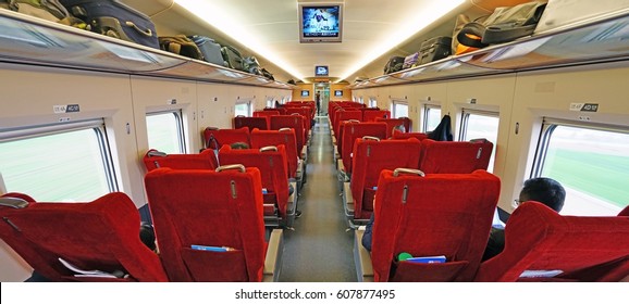 BEIJING, CHINA -11 MAR 2017- Inside The Car Of A CRH High-speed Bullet Train At The Beijing West Railway Station (Beijingxi).