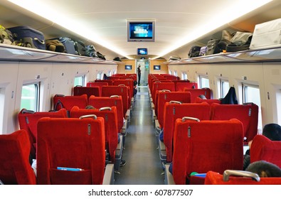 BEIJING, CHINA -11 MAR 2017- Inside The Car Of A CRH High-speed Bullet Train At The Beijing West Railway Station (Beijingxi).