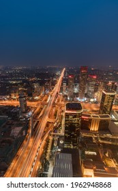 Beijing, China - Apr 1, 2021: Aerial View Of The City Skyline Of China World Trade Center In Beijing At Dusk In A Cloudy Day