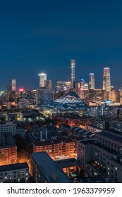 Beijing, China - Apr 1, 2021: Aerial View Of The City Skyline Of China World Trade Center In Beijing At Night