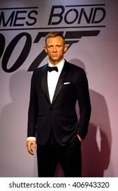 BEIJING, CHINA - APR 6, 2016: Daniel Craig as 007 agent James Bond,  Beijing Madame Tussauds wax museum. Marie Tussaud was born as Marie Grosholtz in 1761