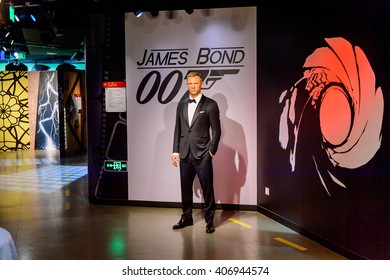 BEIJING, CHINA - APR 6, 2016: Daniel Craig as 007 agent James Bond,  Beijing Madame Tussauds wax museum. Marie Tussaud was born as Marie Grosholtz in 1761