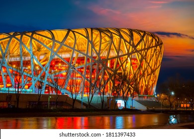 Beijing, China - Jan 11 2020: The national Stadium (AKA Bird's Nest) built for 2008 Summer Olympics, Paralympics and will be used again in the 2022 winter Olympics