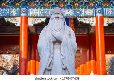 Beijing, China - Jan 12 2020: Statue of Confucius at the Temple of Confucius, the second largest Confucian Temple in China, it's the place where people paid homage to Confucius 