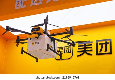 BEIJING, CHINA - JULY 30, 2022: A Meituan’s Delivery Drone Is On Display  At The Meituan Booth During The Global Digital Economy Conference 2022 At The China National Convention Center.