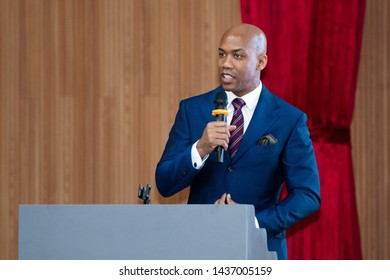 Beijing, China - June 28, 2019: Stephon Marbury Is Introduced As New Head Coach Of CBA Team Beijing Royal Fighters.