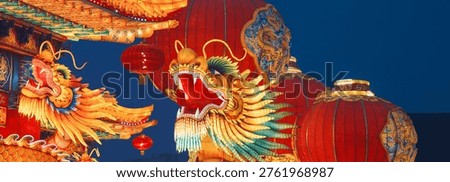 Beijing, china. large lantern composition at zigong festival. national color. chinese dragon is legendary creature in mythology symbolize potent and auspicious powers, particula...
