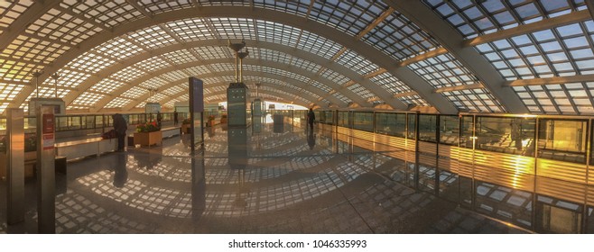 Beijing, China - Mar 1, 2018. Train station of Beijing Capital Airport, China. Beijing Capital is the world second busiest airport by passenger numbers.