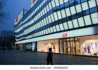 Beijing, China - March 26 2021: Chinese Consumer Boycott Of HnM And Other Foreign Brands In Sanlitun Shopping Area 