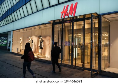 Beijing, China - March 26 2021: Chinese Consumer Boycott Of HnM And Other Foreign Brands In Sanlitun Shopping Area 