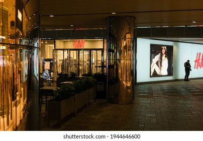 Beijing, China - March 26 2021: Chinese Consumer Boycott Of HnM And Other Foreign Brands In Sanlitun Shopping Area 