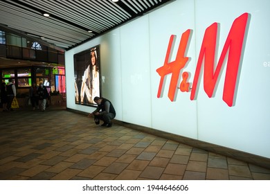 Beijing, China - March 26 2021: Chinese Consumer Boycott Of HnM And Other Foreign Brands In Sanlitun Shopping Area 