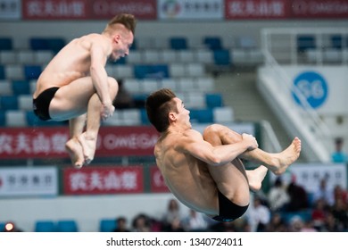 Beijing, China - MARCH 7, 2019: Daniel Goodfellow / Jack Laugher Of Great Britain Compete In The Men's 3m Synchro Springboard Final During Day One Of The FINA/NVC Diving World Series 2019 Beijing Stat