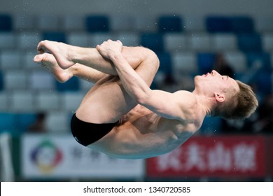 Beijing, China - MARCH 8, 2019: Jack Laugher Of Great Britain Compete In The Men's 3m Springboard Final During Day Two Of The FINA/CNSG Diving World Series 2019 Beijing Station At The National Aquatic