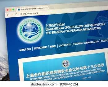 Beijing, China - May 25, 2018: Website Or Homepage Of The Shanghai Cooperation Organisation (SCO) Is A Eurasian Political, Economic, And Security Organisation.