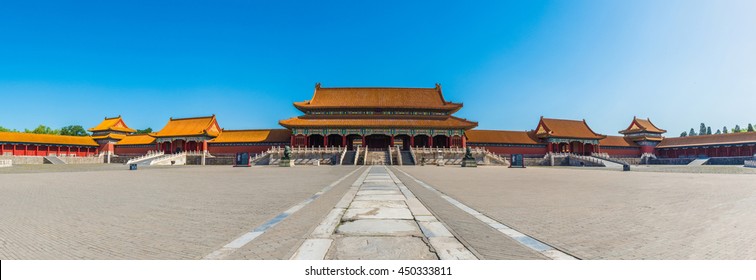 Beijing, China - May 26, 2016: panoramic view of the Forbidden City. it is a very famous landmark in Beijing.