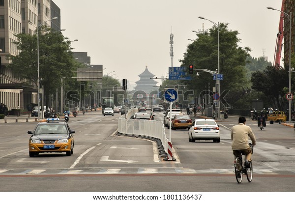 Beijing / China -\
May 4 2020: Changanjie (the Street of Eternal Peace) in Beijing\
during the COVID-19\
pandemic