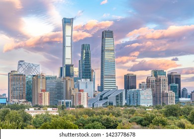 Beijing, China Modern Financial District Skyline On A Nice Day With Blue Sky