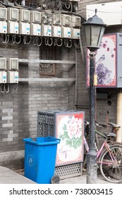 BEIJING, CHINA - OCT 11, 2017 : Smart Electrical Meters At Hutong Alley