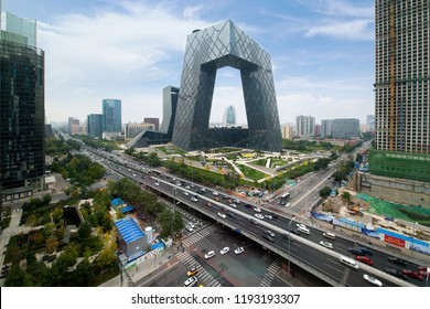 Beijing ,China - October 22 ,2017 : China Beijing City. China Central Television (CCTV) Building Is Very Spectacular In Beijing, China.