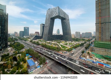 Beijing ,China - October 22 ,2017 : China's Beijing City, A Famous Landmark Building, China CCTV (CCTV) 234 Meters Tall Skyscrapers Is Very Spectacular.