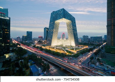 Beijing ,China - October 22 ,2017 : China's Beijing City, A Famous Landmark Building, China CCTV (CCTV) 234 Meters Tall Skyscrapers Is Very Spectacular.