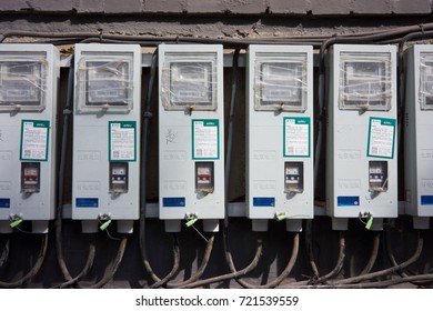 BEIJING, CHINA - SEP 21, 2017 : Smart Electrical Meters At Hutong Alley