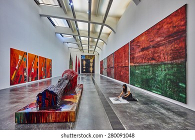 Beijing , China - September 23, 2014 : Student Painting Inside The UCCA In The  798 Art District Zone Aera In Beijing China