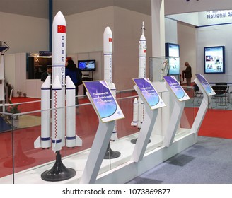 BEIJING, CHINA- SEPTEMBER 24, 2013: Chinese Launch Vehicles Models Are Displayed At The 64th International Astronautical Congress (IAC 2013). 