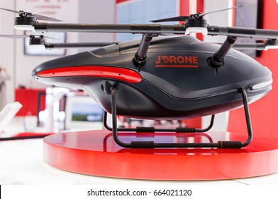 BEIJING, CHINA-MAY 28, 2017: A JD Logistics Drone Is Display At The China Beijing International Fair For Trade In Services. JD.com Expects The Drone Delivery Will Help Reducing Freight Costs By 70%. 