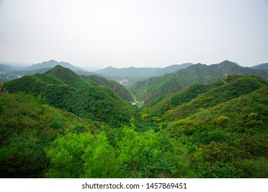 Beijing Chinese Great Wall Green Hills Fog