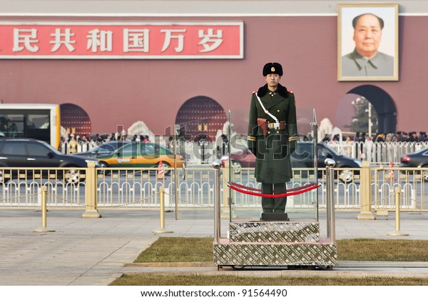 BEIJING -  DEC. 26. Honor guard at Tiananmen\
on Dec. 26, 2011. Honor guards are provided by the People\'s\
Liberation Army at Tiananmen Square for flag-raising ceremony and\
presence on Tiananmen.