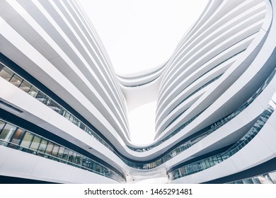 Beijing, Dongcheng District / China - April 2019 : 
Spectacular Architecture Of Galaxy Soho By Zaha Hadid 