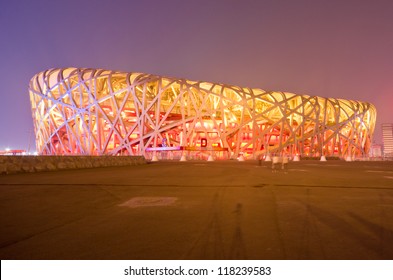 BEIJING - FEB 21: Beijing National Stadium, Also Known As The Bird's Nest, At Dusk On February 21, 2012 In Beijing, China.The 2015 World Championships In Athletics Will Take Place At This Famous Venue