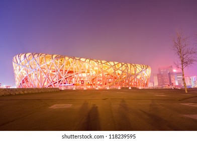 BEIJING - FEB 21: Beijing National Stadium, Also Known As The Bird's Nest, At Dusk On February 21, 2012 In Beijing, China.The 2015 World Championships In Athletics Will Take Place At This Famous Venue