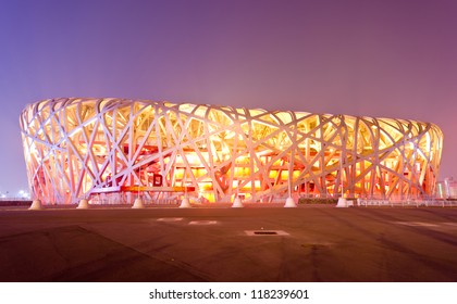 BEIJING - FEB 21: Beijing National Stadium, Also Known As The Bird's Nest, At Dusk On February 21, 2012 In Beijing, China.The 2015 World Championships In Athletics Will Take Place At This Famous Venue