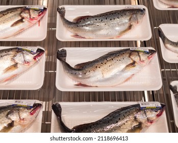 BEIJING - February 3: Sea Bass Sale in Supermarket on February 3, 2022 in Beijing, China.