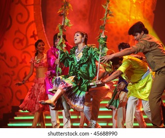 BEIJING - JANUARY 31: The Indian Bollywood Film Star Song and Dance Troupe perform on stage during Indian Music and Dance Show at Beijing Exhibition Theater on January 31, 2010 in Beijing, China.